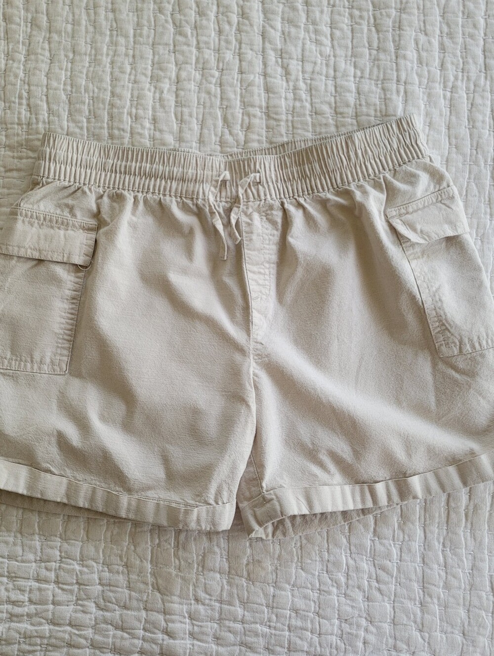 Lands' End Khaki Cargo Elastic Waist Shorts Size XL 14-16